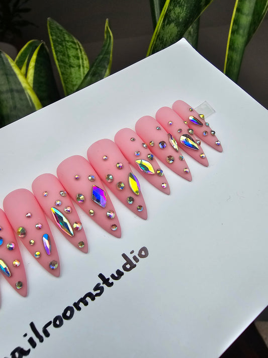 Ready To Ship: Size S - Long Sculpted Slim Stiletto - Multi Pink Spark