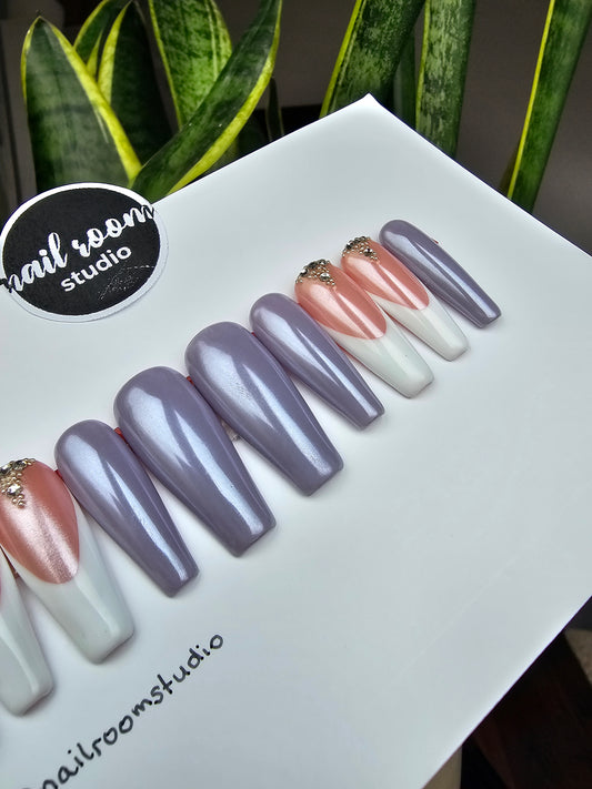 Ready To Ship: Size L - Long Sculpted Coffin - Pearl Shine Elegance