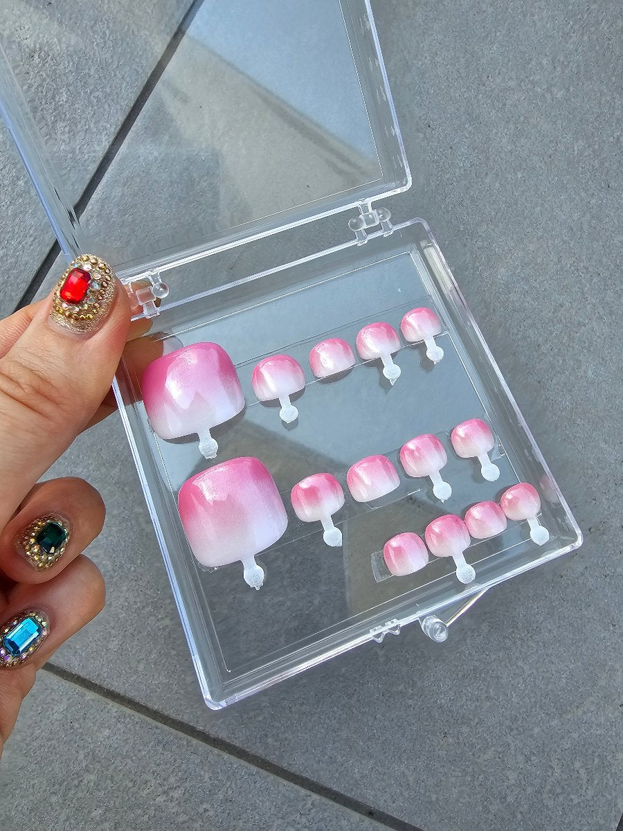 Ombre pink-white Press-On Toes with a glossy finish, create a beautiful pedicure in a few moments