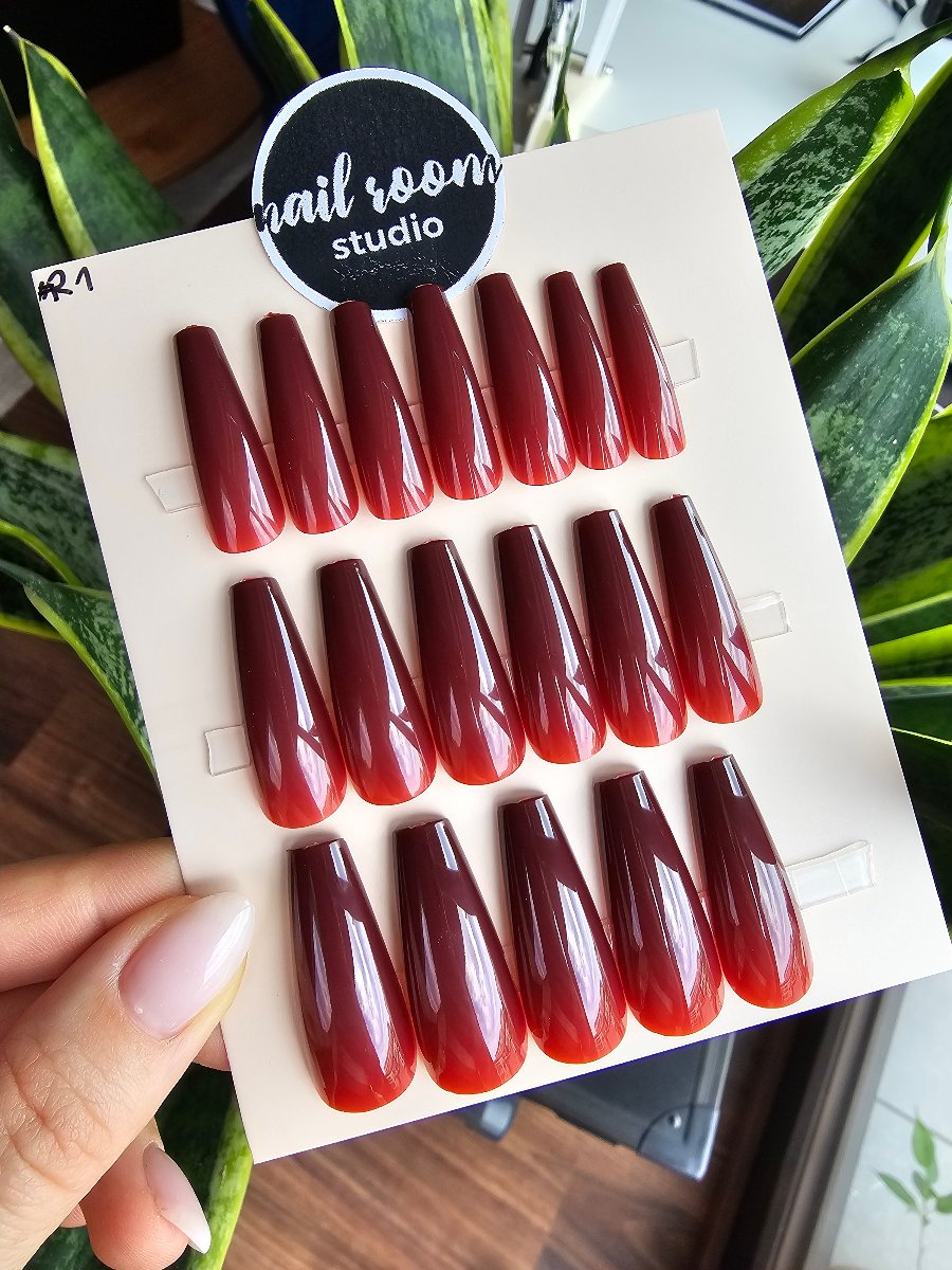 Full set of burgundy press on nails ready to ship and ready to wear, international shipping, witchy dark Halloween tips