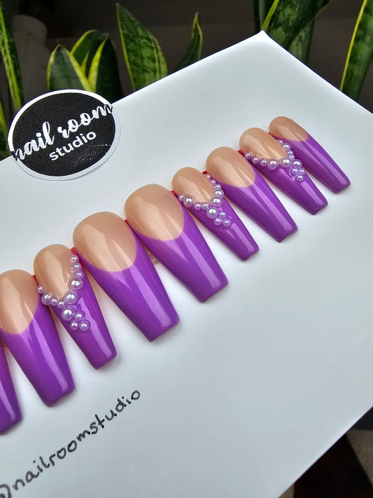 Ready To Ship: Size L - Long Sculpted Coffin - Lilac Pearls Adventure