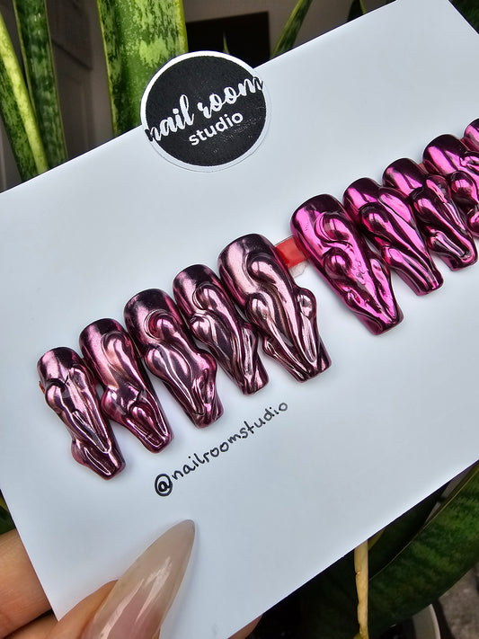 Ready To Ship: Size L - Long Sculpted Coffin - Sleeky Chrome Booster