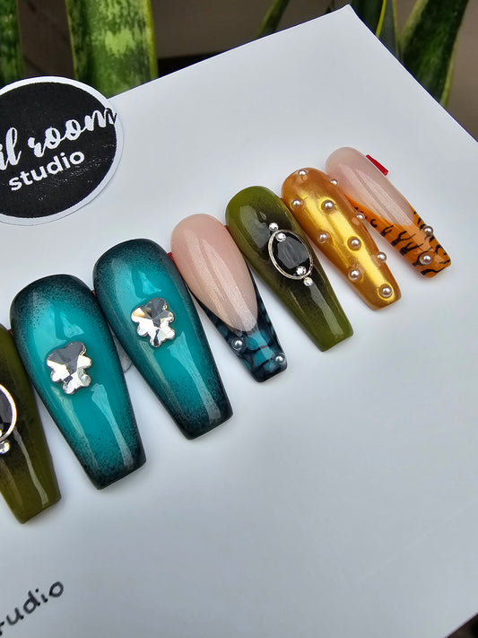 Ready To Ship: Size L - Long Sculpted Coffin - Happy Jungle