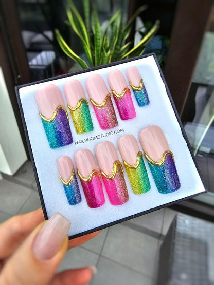 Charming rainbow French tip nails designed for playful nail art, perfect for any cheerful occasion