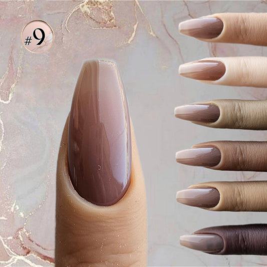 Brown PressOn nails with partial coverage, creating a natural effect perfect for French-style manicures on dark skin