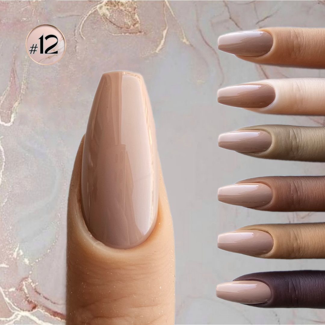 Neutral nude beige PressOn nails with a cool undertone, designed to suit medium complexions with a natural finish