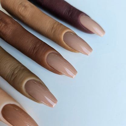 Classic cool-toned nude beige PressOn nails, natural and light shade for medium skin tones