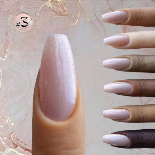 Soft pearly pink PressOn nails with a gentle finish, perfect for adding a natural glow to lighter skin