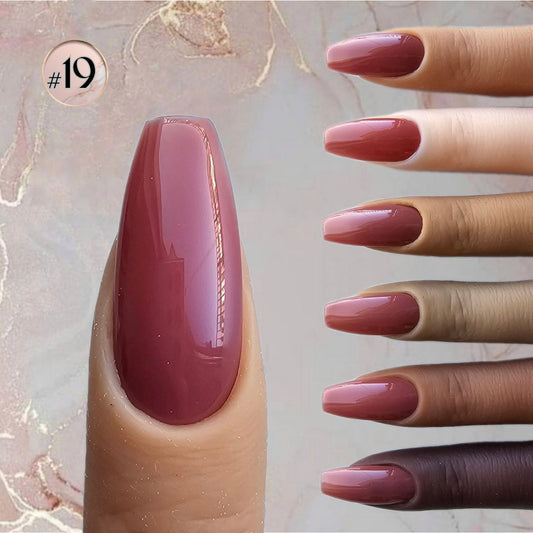 Pinkish-purple and brown PressOn nails, quality artificial nails swatch - cozy and stylish, perfect for autumn and cool skin tones