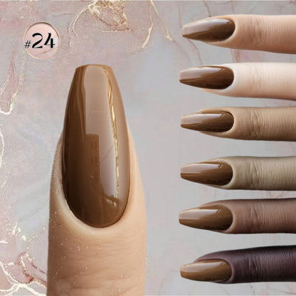 Rich brown-beige faux nails, offering full coverage with a slightly pastel touch for a distinct style