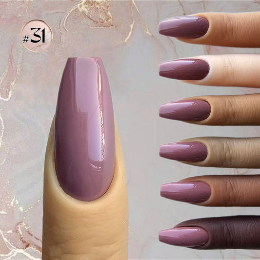 Elegant mauve artificial nails with a rich, opaque finish, offering a chic, feminine look for any occasion, matching to all skin tones