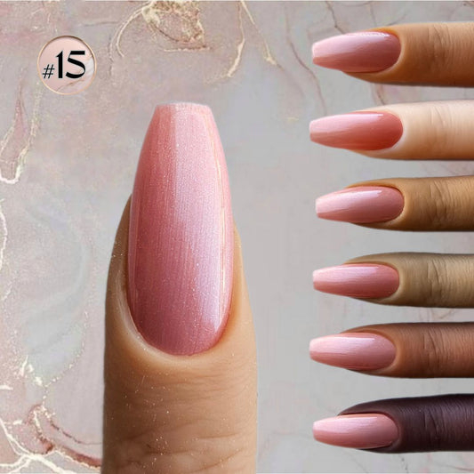 Smooth pearl shine shimmering pink shrimp and pinkish PressOn nails, artificial nail swatch for a polished look - versatile shade for any skin tone